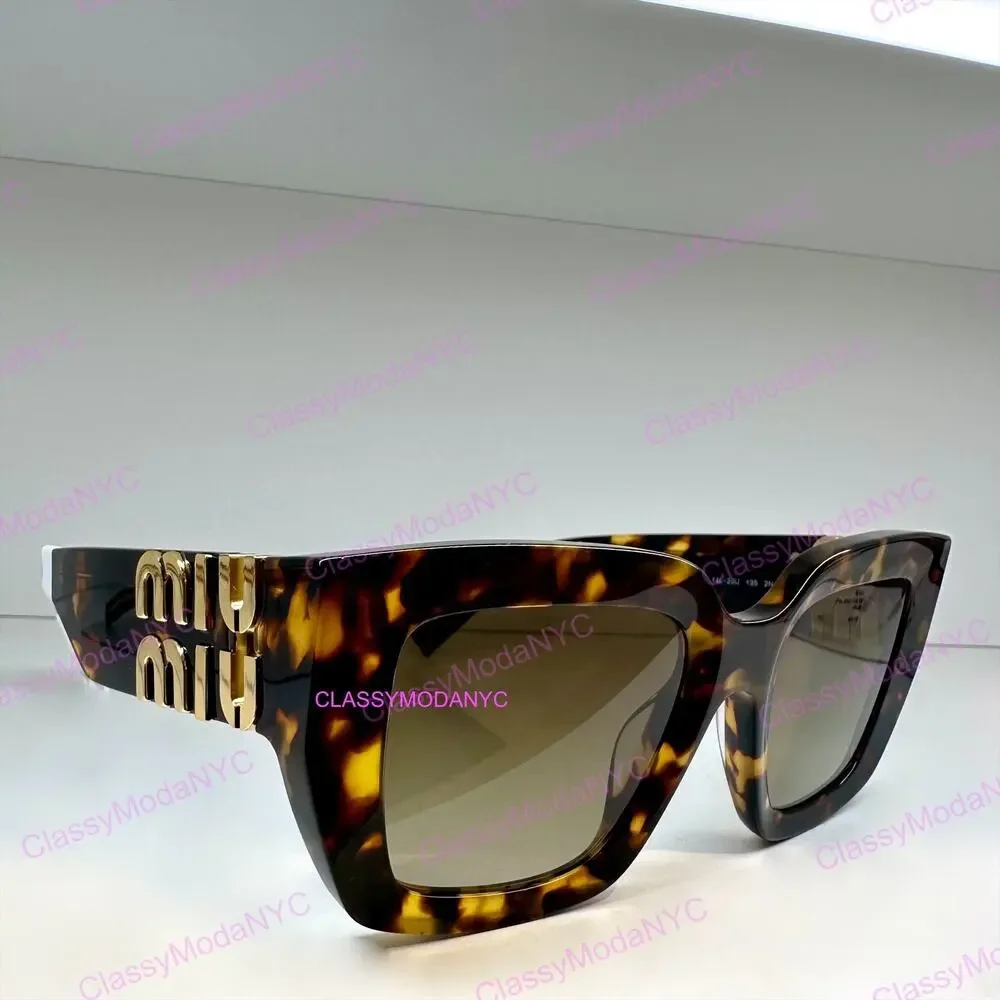 New MIU MIU Sunglasses Brown Square 2026 Gold Metal Logo Women Authentic w/ Case